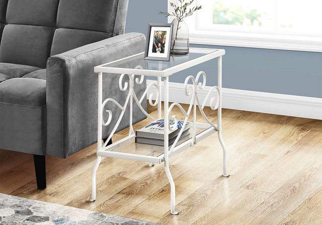 Monarch Specialties Inc. Glass Top Accent Table with White Metal Base-1