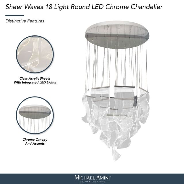 Michael Amini® Sheer Waves Chrome 18-Light Round LED Chandelier-3