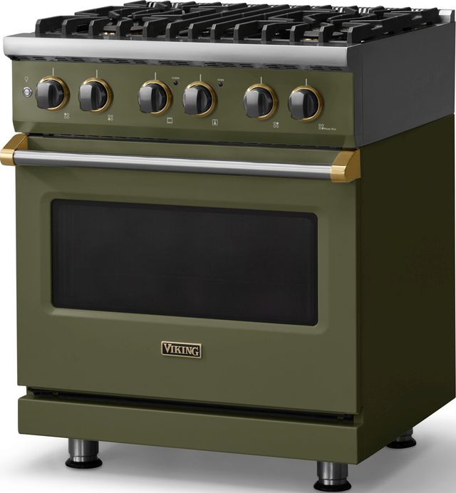 Viking® 5 Series 30" Martini Pro Style Dual Fuel (NG) Range with Brushed Brass Trim-3
