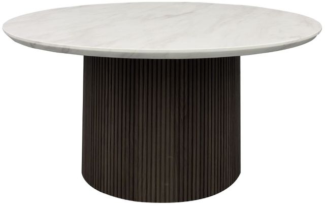 Elements International Sylvie 2-Piece White Faux Marble Top Occasional Table Set with Dark Brown Base-2