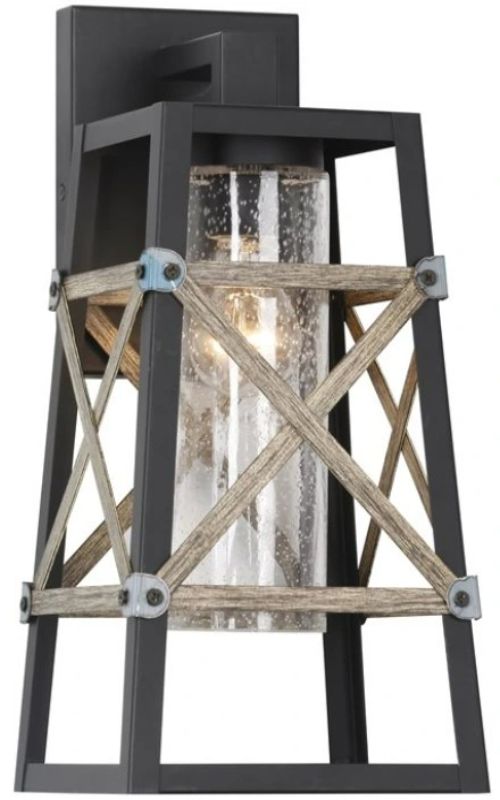 YHD Milburn Charolette Black/Gold Clear Seeded Glass 1-Light Exterior Lighting-0