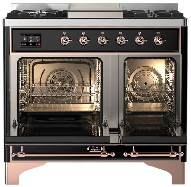 Ilve® Majestic III 40" Glossy Black Pro Style Dual Fuel Natural Gas Range with Triple Glass Door and Copper Trim-1