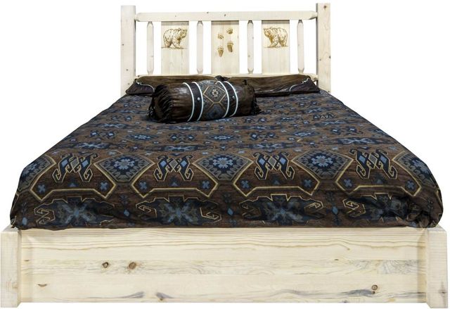 Montana Woodworks® Homestead Clear Lacquer Full Platform Storage Bed with Laser Engraved Bear Design-1