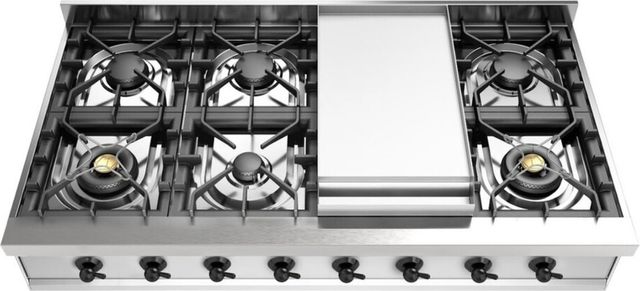 Ilve Nostalgie II 48” Stainless Steel Liquid Propane Rangetop with 8 Burners, Griddle and Burnished Trim-1