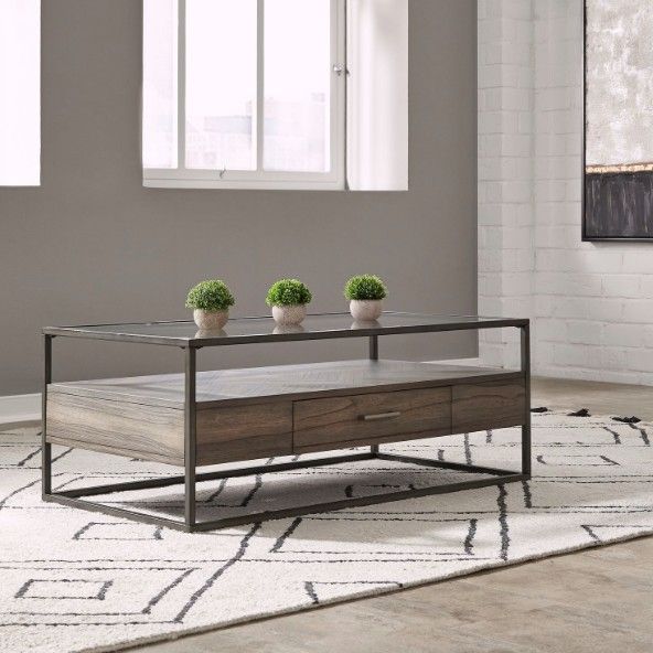 Liberty Furniture Jamestown Glass Top Rectangular Cocktail Table with Tobacco Base-1