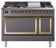 Ilve® Nostalgie II Noblesse 48'' Graphite Matte Pro Style Dual Fuel Range with Brass Trim-0