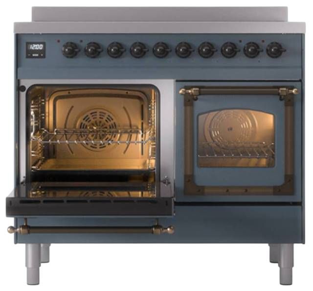 Ilve® Nostalgie II Noblesse 40'' Blue Gray Pro Style Induction Range with Burnished Trim-3