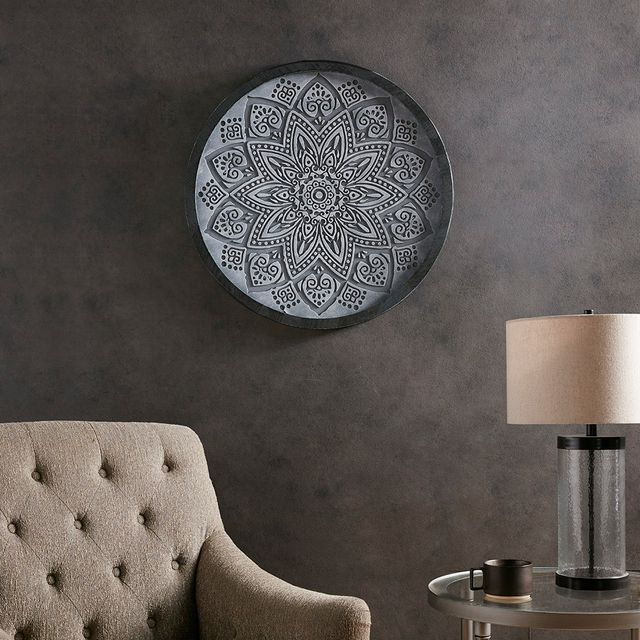 Olliix by Madison Park Grey Medallion Grey Carved Wall Panel-4