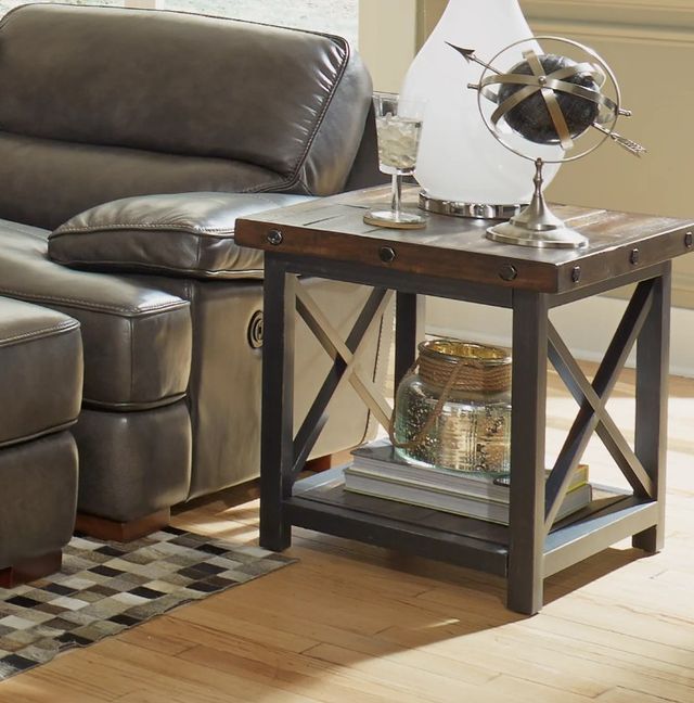 Flexsteel® Carpenter Light Brown Lamp Table with Black Metal Frame -1