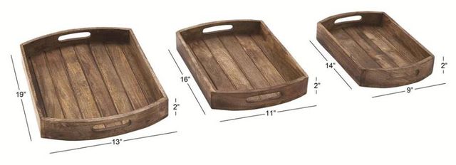 Deco Marche 3-Piece Light Brown Tray with Slot Handles Set-2