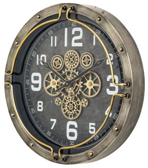 YHD Galvanized Steel/Gold Luxem Gear Clock-2