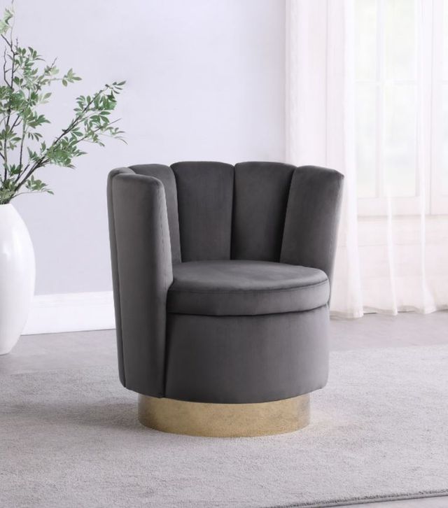Coaster® Grey/Gold Channeled Tufted Swivel Chair-1