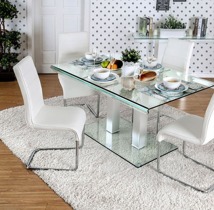 Furniture of America Richfield Glass Top Dining Table with Chrome Base