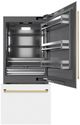 ZLINE Autograph Edition 36" 19.8 Cu. Ft. White Matte Built-In Bottom Freezer Refrigerator with Water Dispenser, Ice Maker, Graphite Gray Interior, and Polished Gold Accents-1