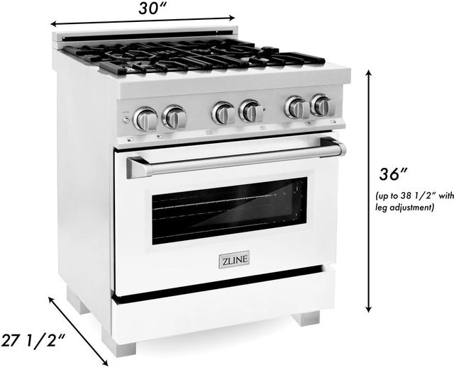 ZLINE 30" Satin Stainless Steel Pro Style Dual Fuel Range with White Matte Door-6