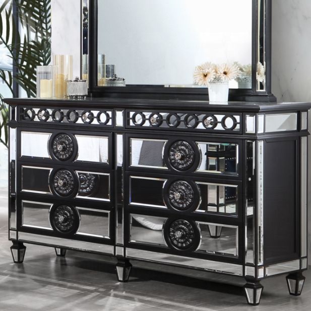 black silver dresser Modern Luxury 1Pc Glam 7 Drawer Dresser Pullout Jeweler Tray Silver Pa