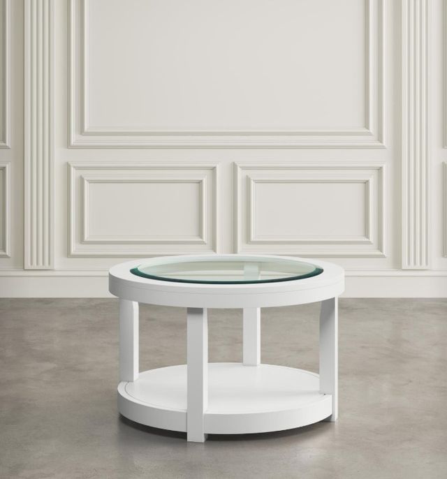 Jofran Inc. Urban Icon Glass Top Round Coffee Table with White Base-1