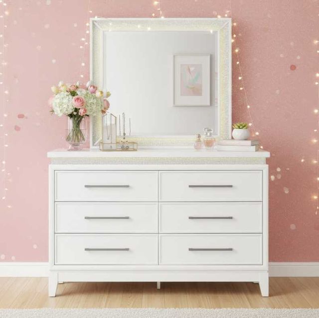 Liberty Furniture Reflections Pearl White/Rhinestone Youth Dresser and Mirror-1