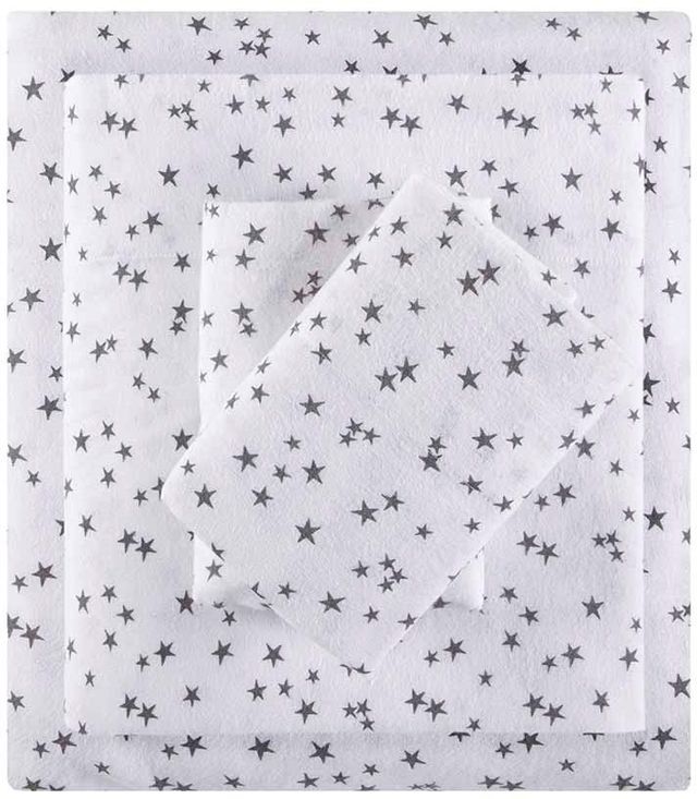Olliix by Intelligent Design Grey Stars Full Cozy Soft Cotton Novelty Print Flannel Sheet Set-0