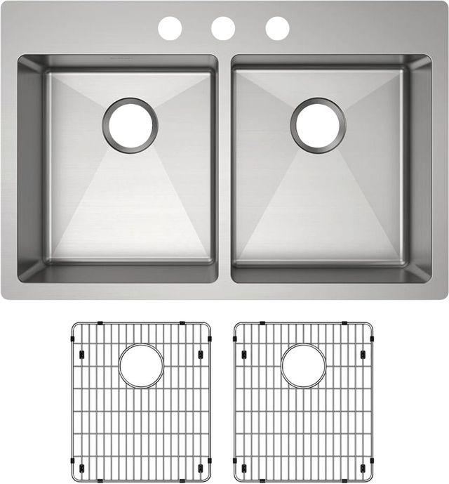 Elkay Crosstown® 3-Piece Polished Satin 33" x 22" x 6" 3-Hole Equal Double Bowl Dual Mount ADA Sink Set-1
