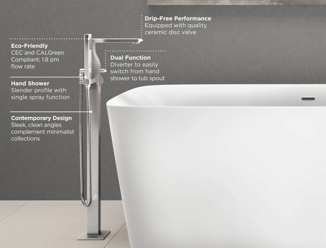 DXV Equility® Polished Chrome Square Floor Mount Bathtub Filler with Hand Shower and Lever Handle-4