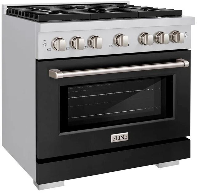 ZLINE Paramount 36" Stainless Steel Pro Style Dual Fuel Range with Black Matte Door-2