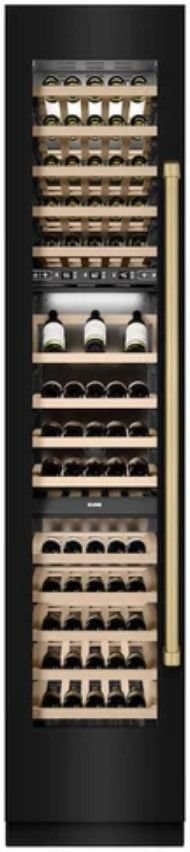 ZLINE Autograph Edition 18" 9.0 Cu. Ft. Triple Zone 68 Bottle Left Hinge Column Wine Cooler in Black Stainless Steel with Champagne Bronze Accents-3