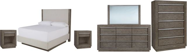 Benchcraft® Anibecca 5-Piece Weathered Gray California King Upholstered Bed Set-0