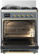 Ilve® Majestic III 30" Blue Gray Pro Style Dual Fuel Liquid Propane Range with Triple Glass Door and Brass Trim-2