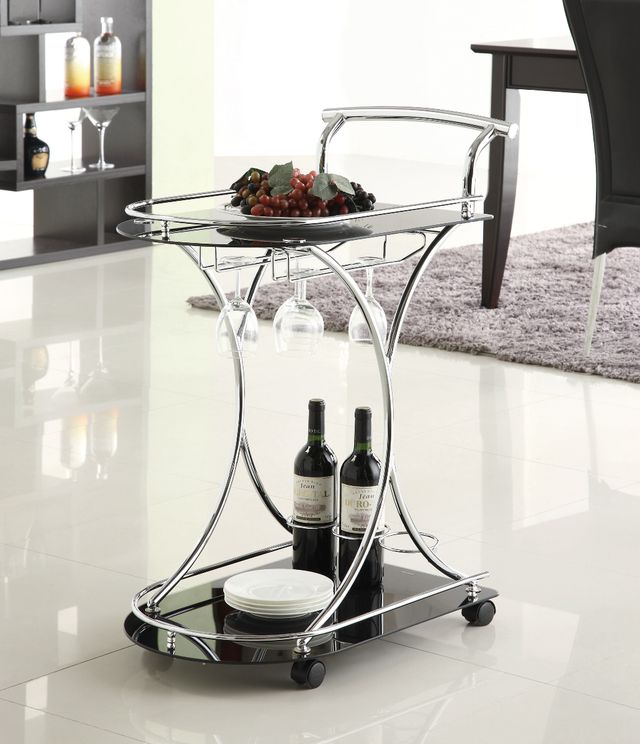 Coaster® Elfman Chrome/Black 2-Shelf Serving Cart-1