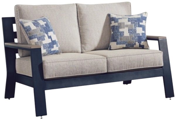 Signature Design by Ashley® East Beach Driftwood/Navy Blue Fabric/Wooden Outdoor Loveseat-0
