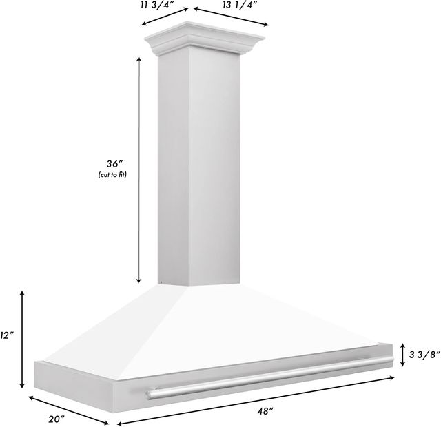 ZLINE 48" Fingerprint Resistant Satin Stainless Steel Convertible Wall Mount Range Hood with White Matte Shell and Stainless Steel Handle-1