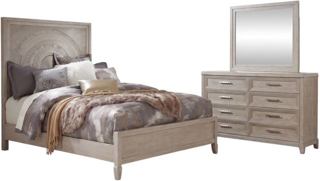Liberty Furniture Belmar 3-Piece Silver Champagne/Washed Taupe King Panel Bedroom Set-0