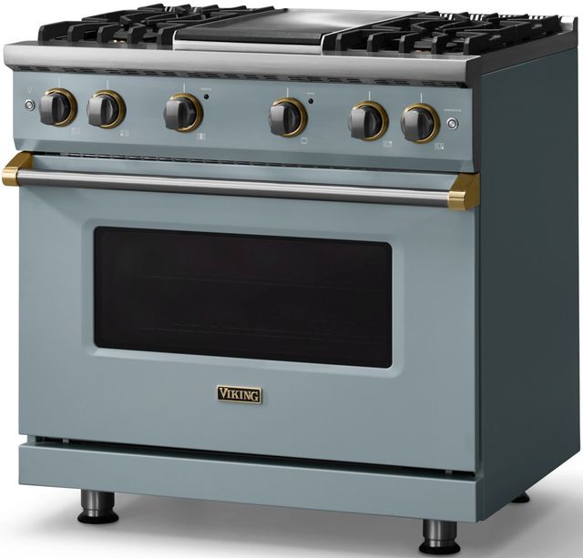 Viking® 5 Series 36" Novembery Sky Pro Style Gas (NG) Range with Brushed Brass Trim-2
