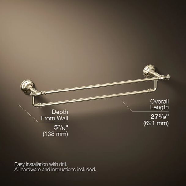 KOHLER® Artifacts® Vibrant French Gold 24" Double Towel Bar-2