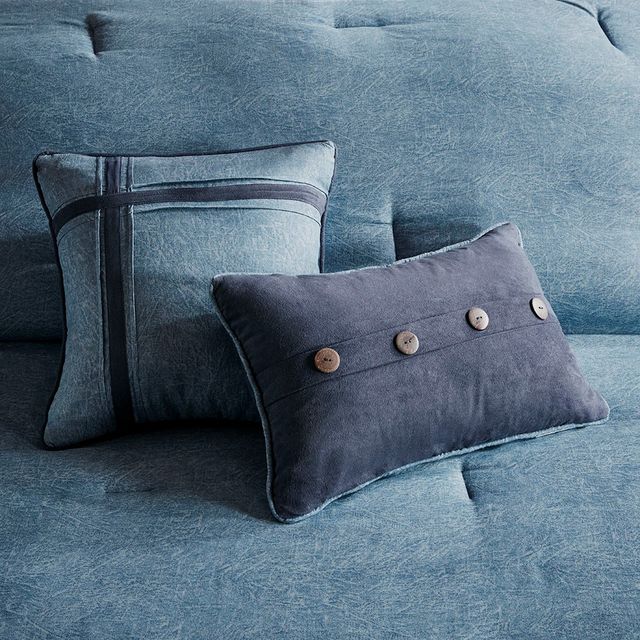 Olliix by Madison Park Boone 7 Piece Dark Navy Queen Faux Suede Comforter Set-4
