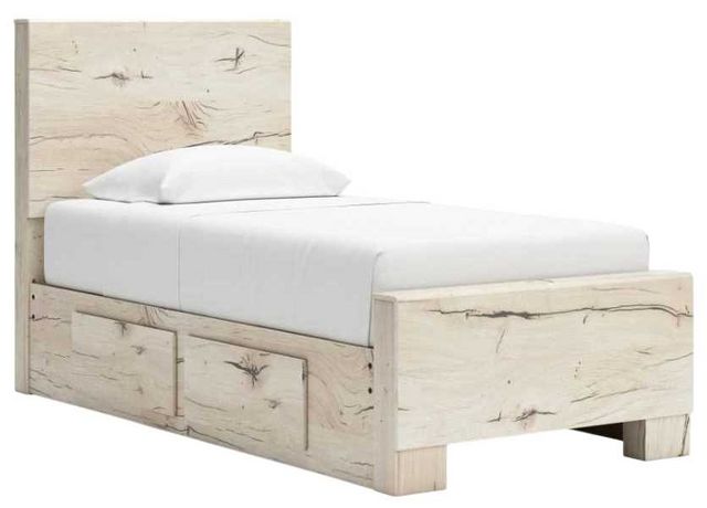Lawroy Twin Panel Bed with 4 Drawer Storage - Light Natural