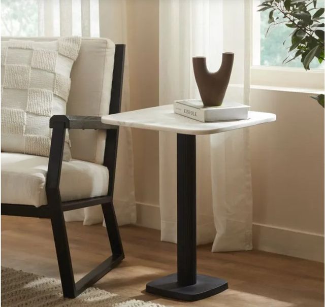 Renwil® Laila Matte White Marble Top Side Table with Matte Black Base-4