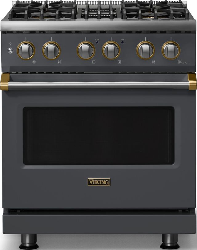 Viking® 5 Series 30" Cast Black Pro Style Dual Fuel (NG) Range with Brushed Brass Trim-0