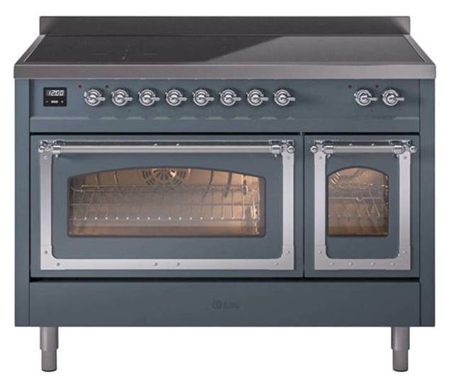 Ilve® Nostalgie II Noblesse 48'' Blue Gray Pro Style Induction Range with Chrome Trim-0