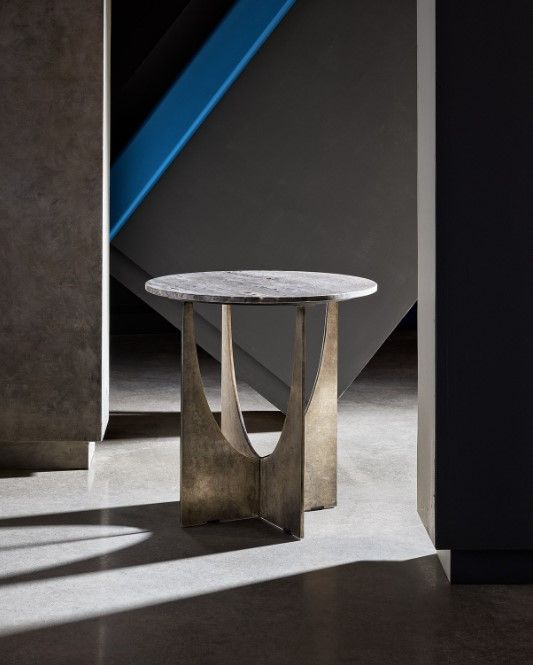 Universal Explore Home™ Op Art Gray End Table with Aged Pewter Base-1