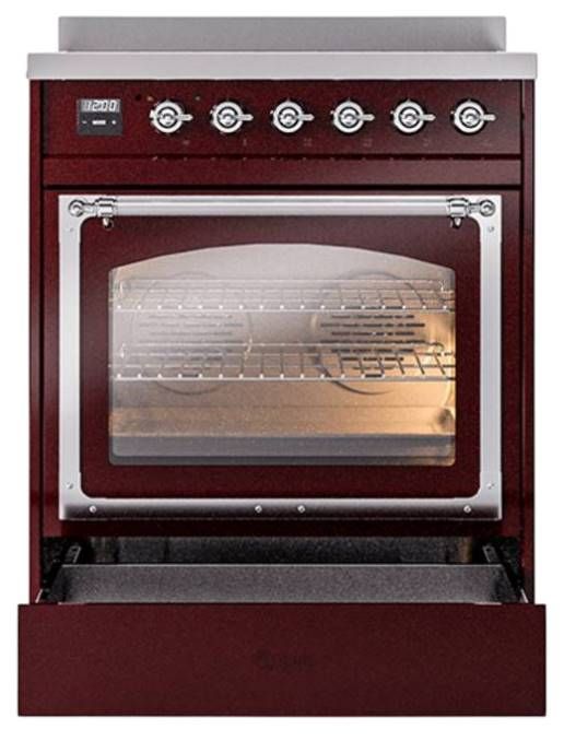 Ilve® Nostalgie II Noblesse 30'' Burgundy Pro Style Induction Range with Chrome Trim-3