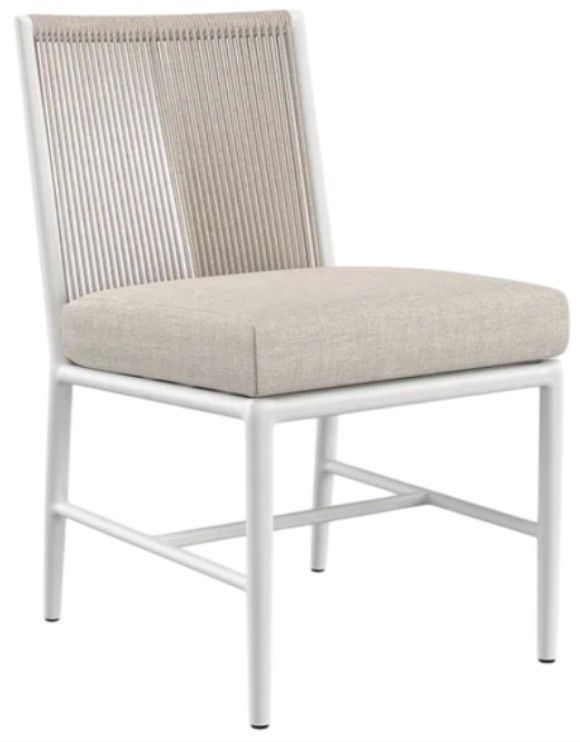 Sunset West Sabbia Natural/Satin White Aluminum/Olefin Rope Outdoor Dining Side Chair with Echo Ash Cushion-0