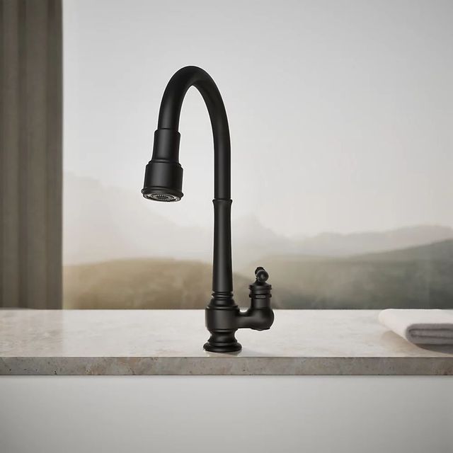 KOHLER® Artifacts® Matte Black Kitchen Sink Faucet with Three-Function Sprayhead-4