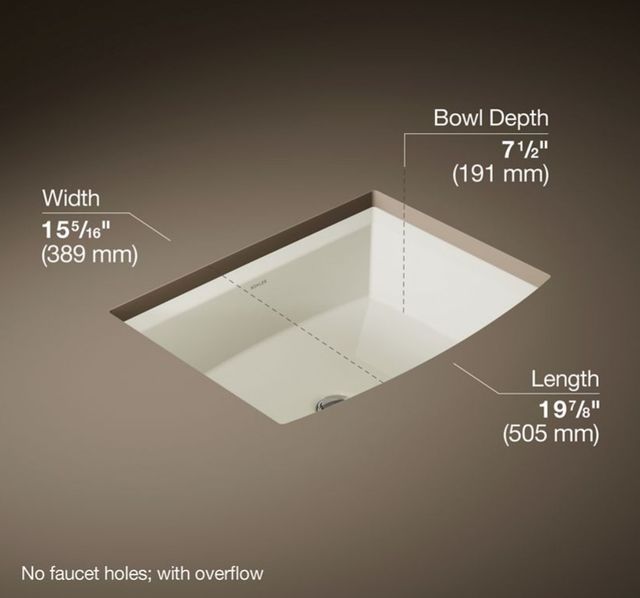 Kohler Archer® Biscuit 20" Rectangular Undermount Bathroom Sink-3