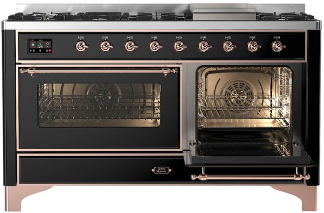 Ilve® Majestic III 60" Glossy Black Pro Style Dual Fuel Natural Gas Range with Triple Glass Door and Copper Trim-3