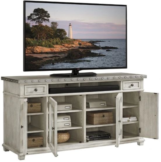 Lexington Home Oyster Bay Shadow Valley Burnished Stainless Steel Media Console with White Base-3