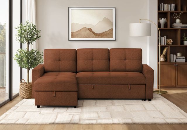 Monarch Specialties Inc. Lumos-44 Rust Sleeper Sofa Storage Lounger and Reversible Chaise-1