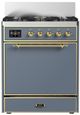 Ilve® Majestic III 30" Blue Gray Pro Style Dual Fuel Liquid Propane Range with 5 Black Brass Burners and Brass Trim-0