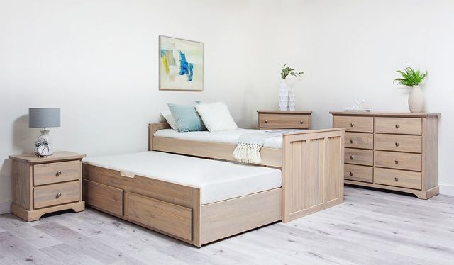 Mako Wood Furniture Youth Collection Pine Twin Panel Bed with Trundle-4